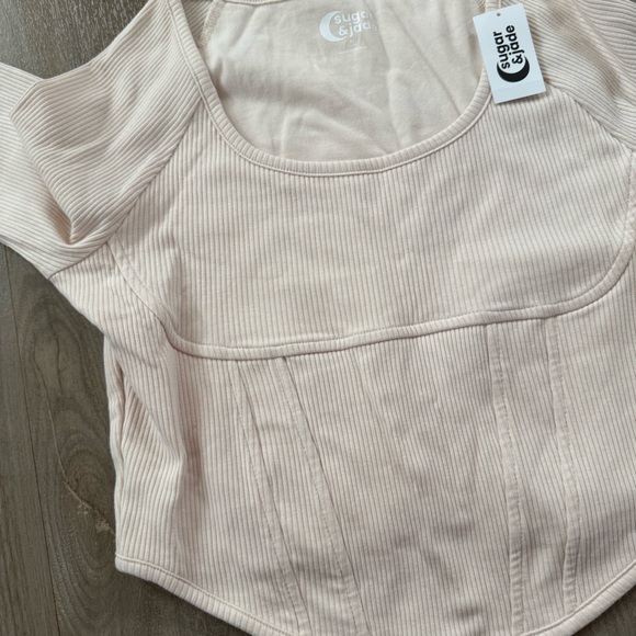 Sugar & Jade Plus Size Tween Girls Cream Ribbed Corset Top - Picture 6 of 6